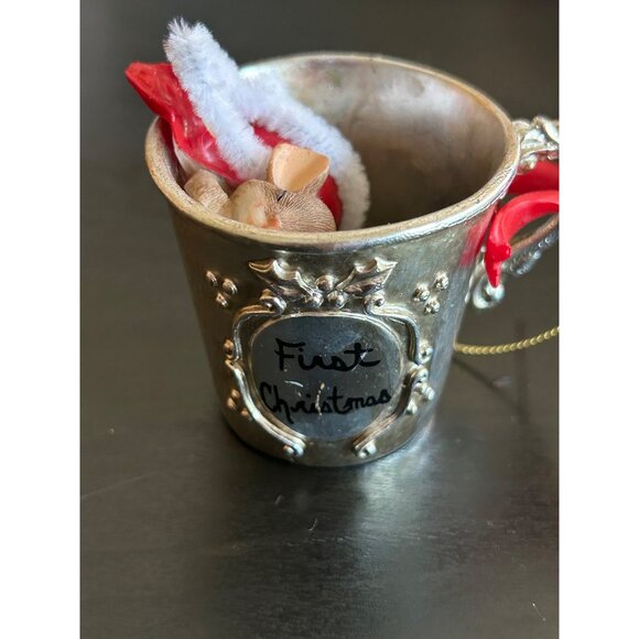 Sleeping Mice In First Christmas Ornament With Red Bow & Santa Hat - Picture 6 of 7